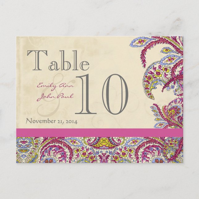 Elegant Vintag Paisley Wedding Tischnummer (Vorderseite)