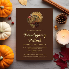 Elegant Vintag Turkey Friendsgiving Potluck Gold Folieneinladung