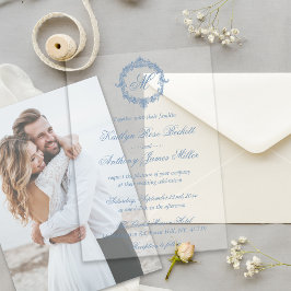 Elegant Vintage Blue Toile Monogram Wedding Acryleinladungen