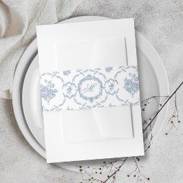 Elegant Vintage Blue Toile Monogram Wedding Einladungsbanderole