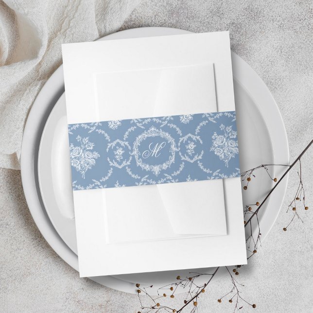 Elegant Vintage Blue Toile Monogram Wedding Einladungsbanderole (Von Creator hochgeladen)