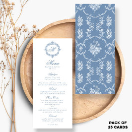 Elegant Vintage Blue Toile Monogram Wedding Menus