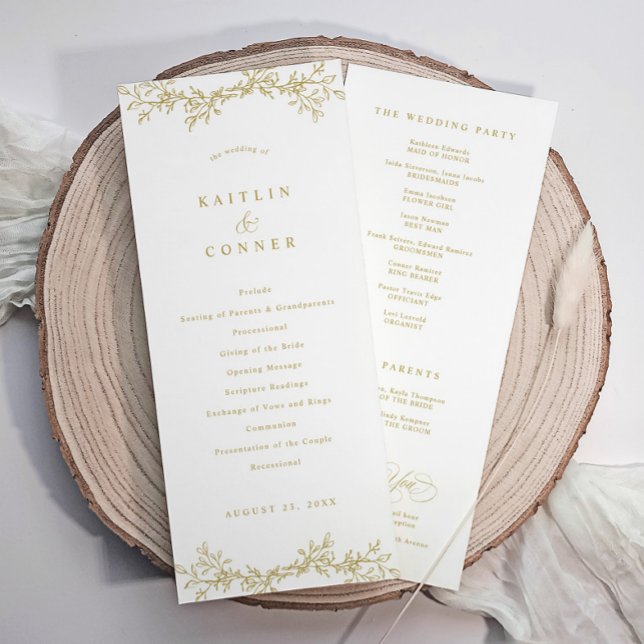 Elegant Vintage Botanical  Gold Wedding Program Programm (Gold wedding programs with an elegant botanical floral greenery design)