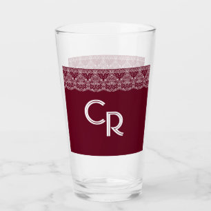 Elégant Vintage Bourgogne Maroon Blanc Lace Verre