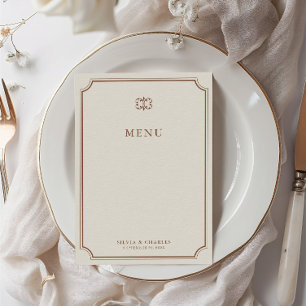 Elégant Vintage Brown & Ecru Classic Mariage Menu