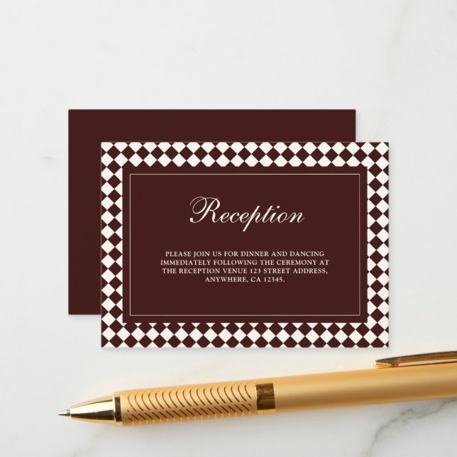 Elegant Vintage Burgundy Wedding Reception Begleitkarte (Vorderseite/Rückseite Beispiel)