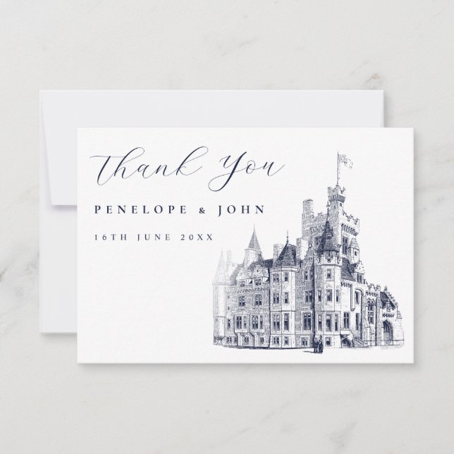 Elegant Vintage Castle Destination Wedding  Dankeskarte (Vorderseite)