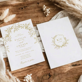 Elegant Vintage Crest Gold Botanical Wedding Einladung