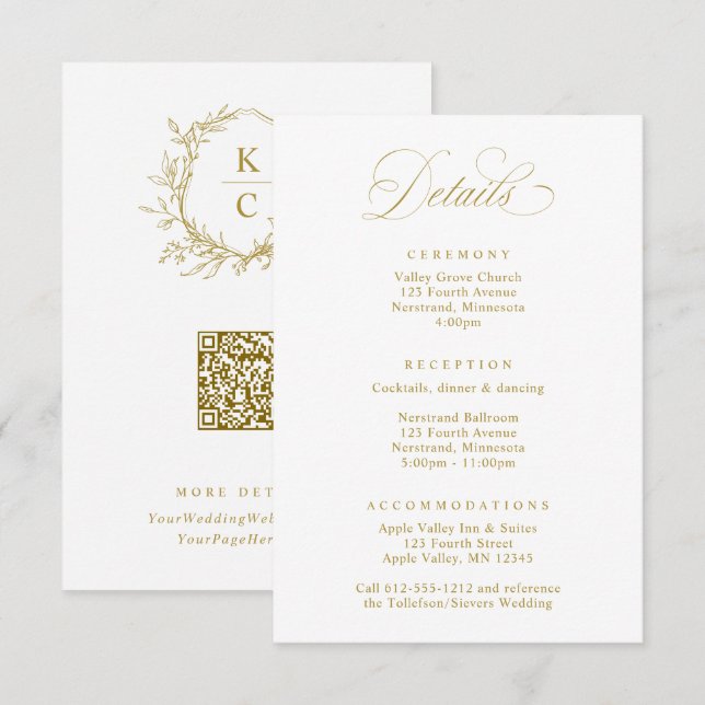Elegant Vintage Crest Wedding Logo Details Begleitkarte (Vorne/Hinten)