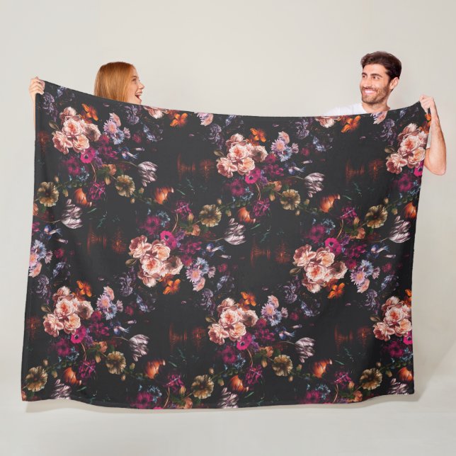 Elegant Vintage Dark Moody Burgundy Floral  Fleecedecke (Beispiel)