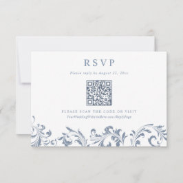 Elegant Vintage Dusty Blue Formal Wedding QR Code RSVP Karte