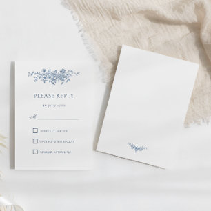 Elégant Vintage Floral Blue Wedding RSVP