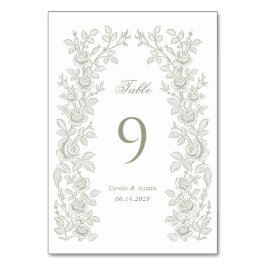Elegant Vintage Floral Frame Sage Green Wedding Tischnummer