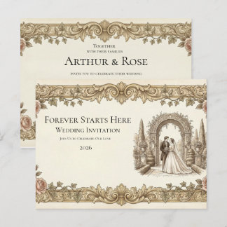 Elegant Vintage Floral Wedding Invitation Postcard