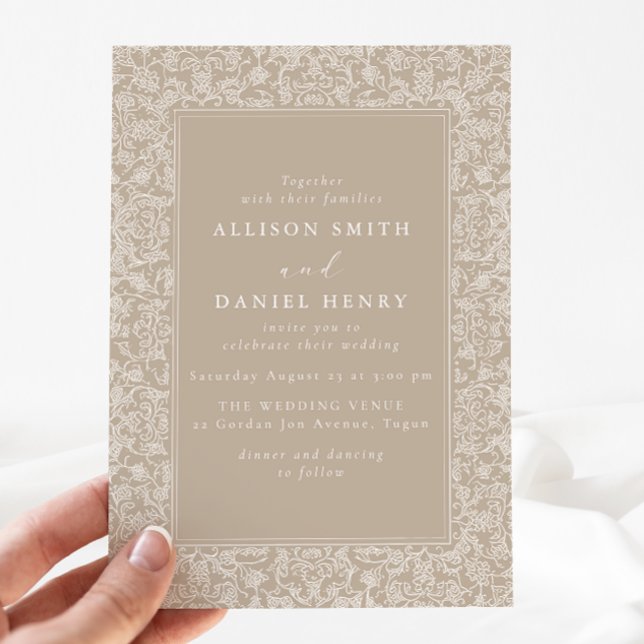 Elegant Vintage Frame Beige Wedding Invitation Einladung (Von Creator hochgeladen)