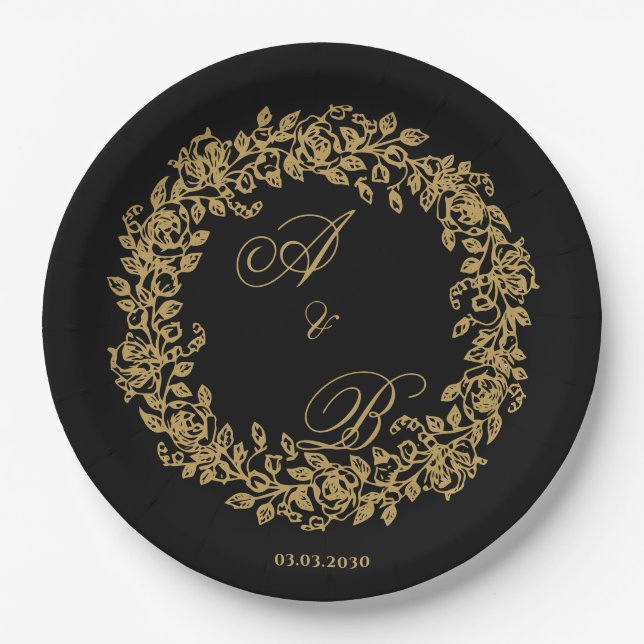Elegant Vintage Französisch Gold Blumen  Pappteller (Vorderseite)