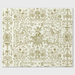 Elegant Vintage Gold Beige Barock Blumenmuster Geschenkpapier