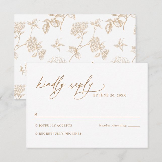 Elegant Vintage Gold Floral Wedding RSVP Card (Vorne/Hinten)