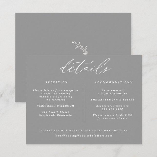 Elégant Vintage Mariage Détails Carte Gris (Devant / Derrière)