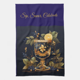 Elegant Vintage Navy Blue and Gold Christmas  Geschirrtuch