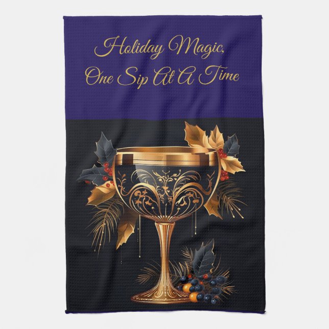 Elegant Vintage Navy Blue and Gold Christmas  Geschirrtuch (Vertikal)