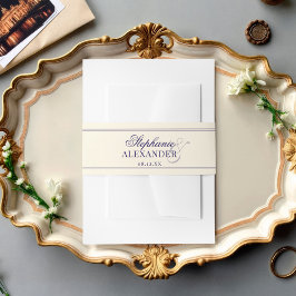 Elegant Vintage Navy Blue Ivory Old Money Wedding Einladungsbanderole