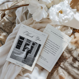 Elégant Vintage noir et blanc Mariage photo Merci