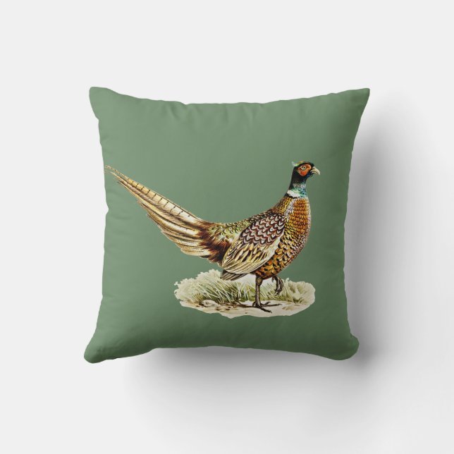 Elegant Vintage Pheasant Bird on Green Kissen (Rückseite)