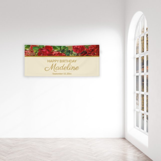 Elegant Vintage Red Roses Women's Birthday Banner (Von Creator hochgeladen)