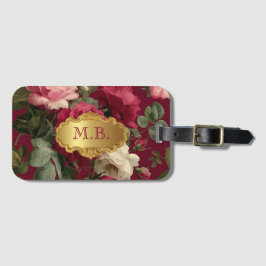 Elegant Vintage Rote Rose Florale Monogrammierte Gepäckanhänger