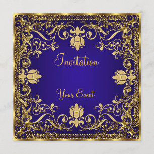 Elégant vintage Royal Blue Gold Invitation