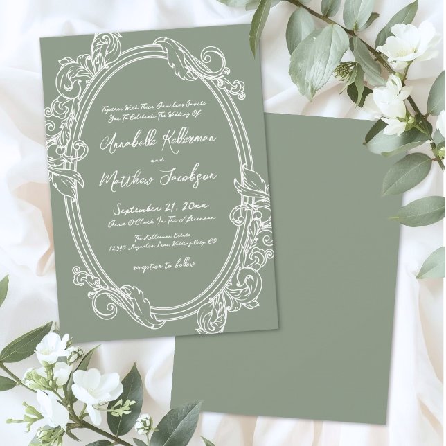 Elegant Vintage Sage Green Wedding Einladung (Elegant Vintage Sage Green Wedding Invitation)