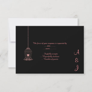 ELEGANT VINTAGE SCHWARZ ROSA VOGELKÄFIG INDIVIDUEL RSVP KARTE