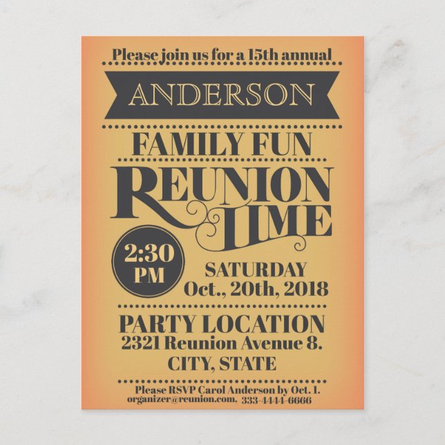 Elegant vintage style family reunion design postkarte (Vorderseite)