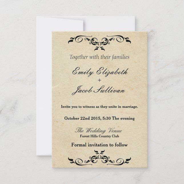 Elégant Vintage Swirl Flourish Wedding Invitations (Devant)