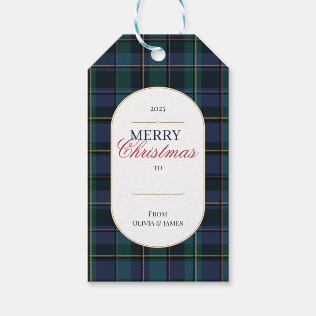 Elegant vintage Tartan Plaid Christmas gift tag Geschenkanhänger (Vorderseite)
