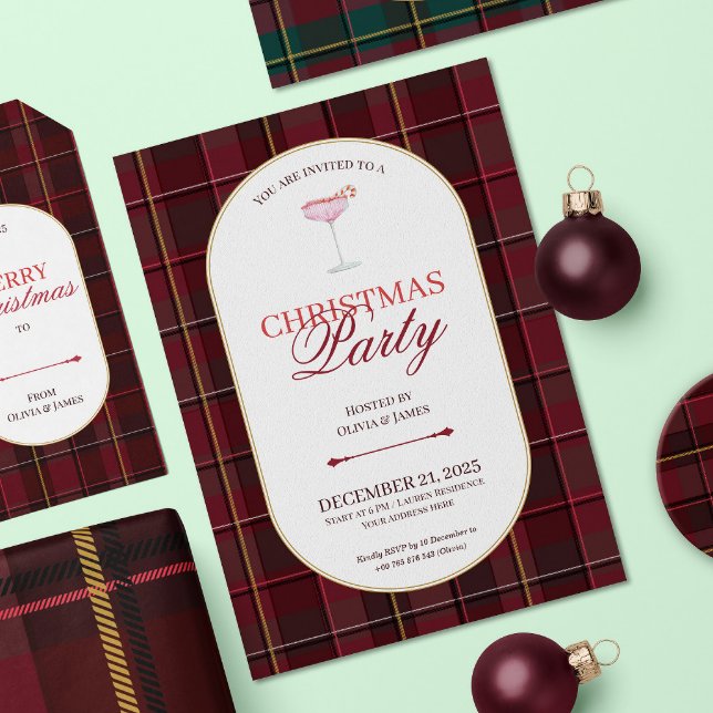 Elegant vintage Tartan Plaid Christmas Invitation (Créateur téléchargé)