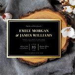 Elegant Vintage Type Frame Black Wedding Gold Folieneinladung<br><div class="desc">This classic wedding invitation design features black background with a raised gold foil border and vintage inspired typography. The look is simple,  chic,  and timeless. This is an elegant wedding invitation design that would be perfect for any style of wedding.</div>