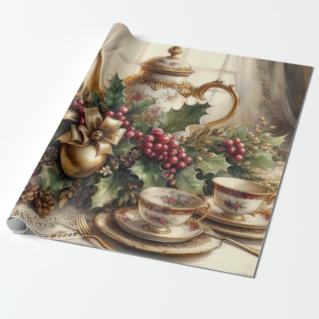Elegant Vintage Weihnachts-Teatro und Grüne Geschenkpapier (Ungerollt)