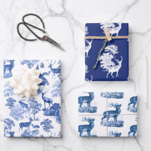 Elegant Vintages Blaues Toile Dei Woodland Geschenkpapier Set