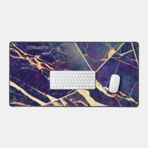 Élégant violet bleu or marbre Ajouter le nom Monog