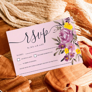 Élégant Violet de mariage floral rsvp monogramme r