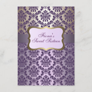Élégant violet et or damassé Invitation d'annivers