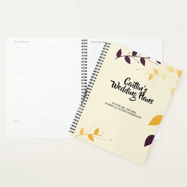 Élégant violet Feuille d'or Wedding planner (Devant avec enveloppe)