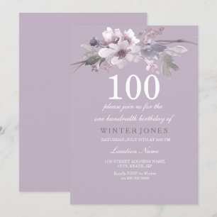 Élégant violet floral 100e anniversaire Invitation