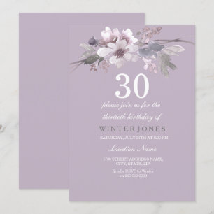Élégant violet floral 30e anniversaire Invitation 