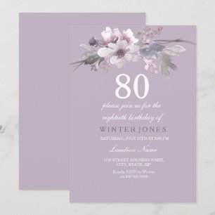 Élégant violet floral 80e anniversaire Invitation 