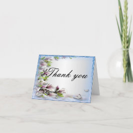 Élégant Violet Floral Et Papillon Carte de remerci