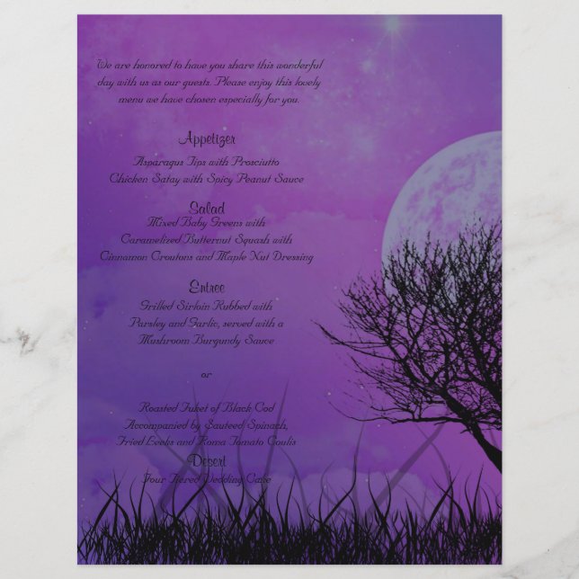Élégant violet gothique Night Posh Menu Mariage (Devant)