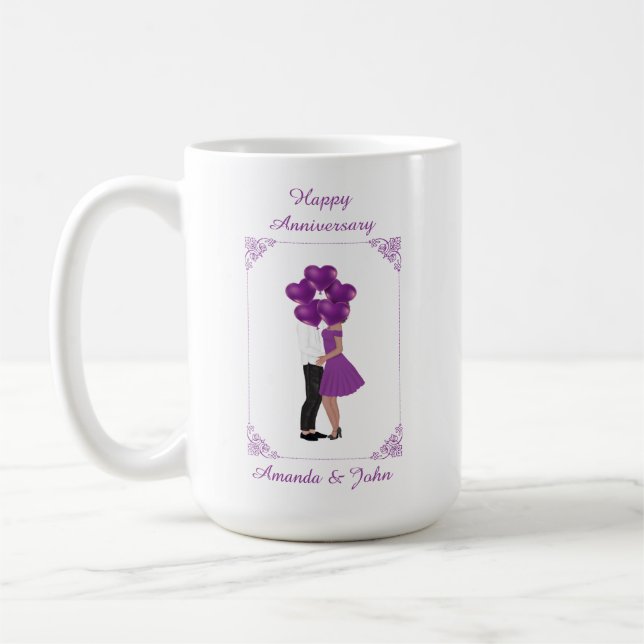 Elégant violet heureux anniversaire Mug personnali (Gauche)
